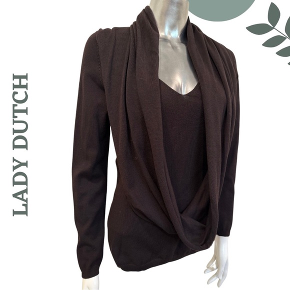 🛍️3/$40 Lady Dutch Layered Knit Sweater Chic Minimalist Convertible Scarf Large - Picture 3 of 6